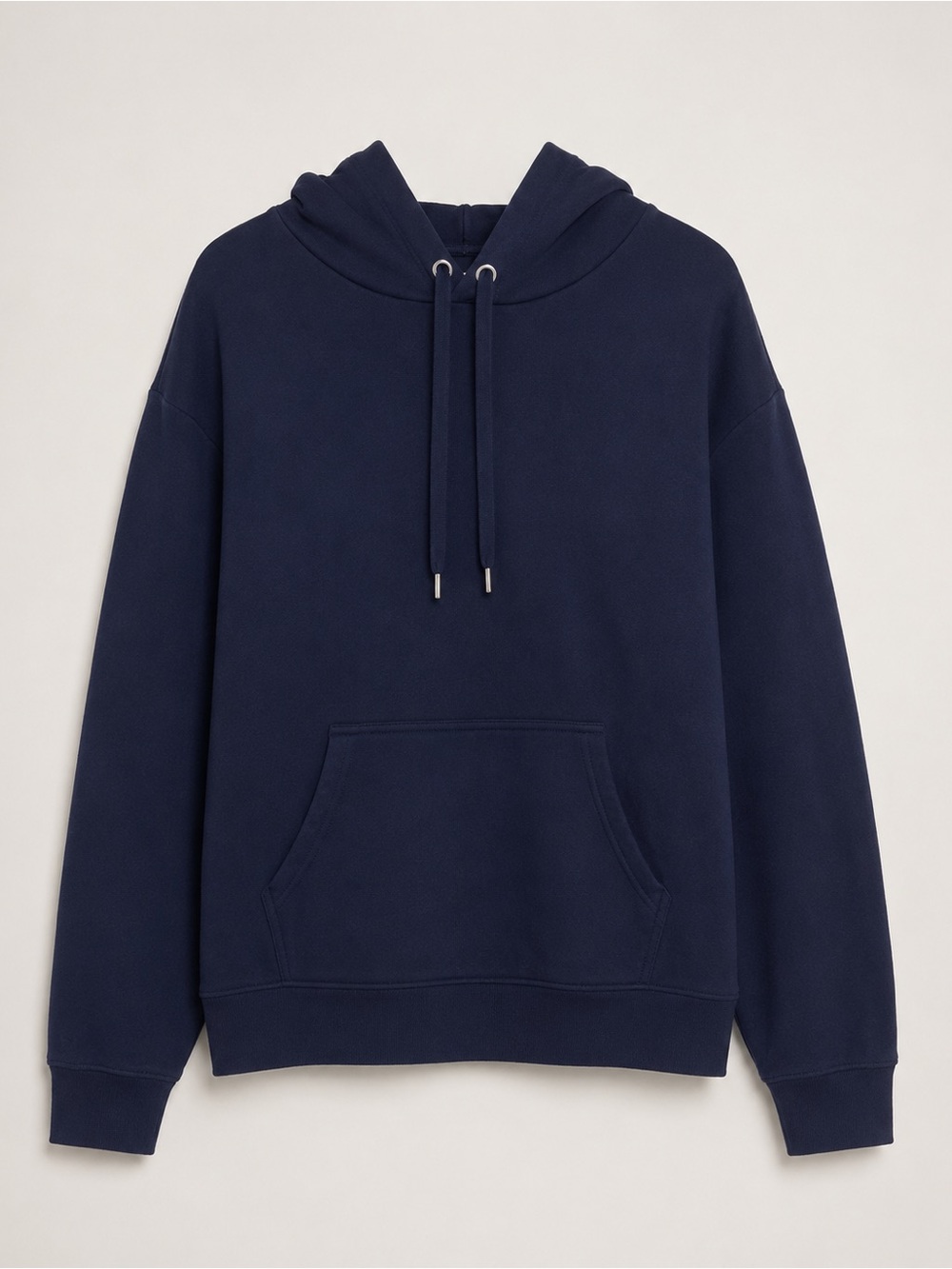 H&M Basics Navy Hoodie Large Cotton Blend Pullover Kangaroo Pocket Relaxed Fit